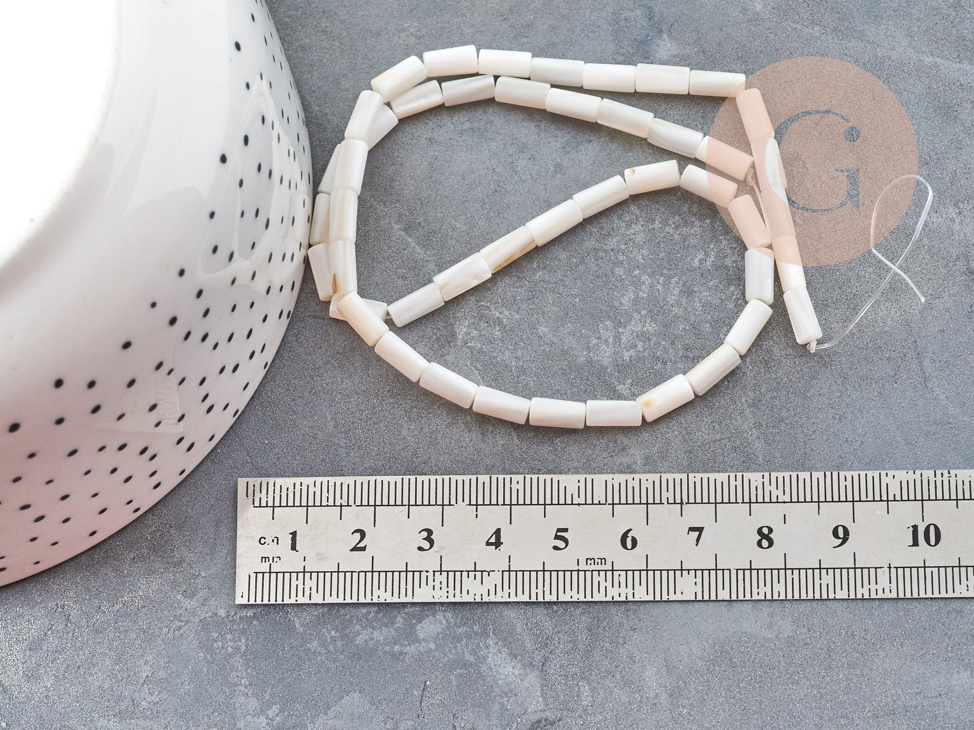 Perles tube nacre blanche 8x4mm, coquillage le fil de 38cm x1 (G9042)