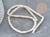 Perles tube nacre blanche 8x4mm, coquillage le fil de 38cm x1 (G9042)