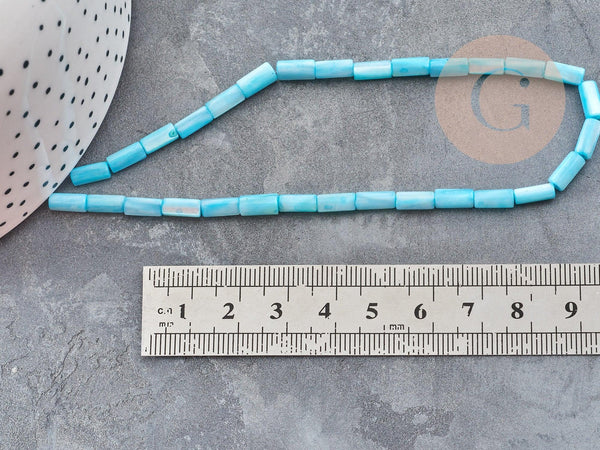 Perles tube nacre naturelle bleu 8x4mm, coquillage, le fil de 38cm x1 (G9038)