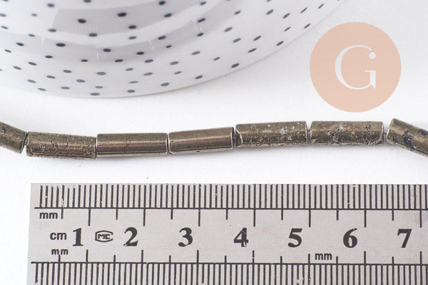 Perles tube pyrite naturelle 13x4mm x1 fil (G4020)