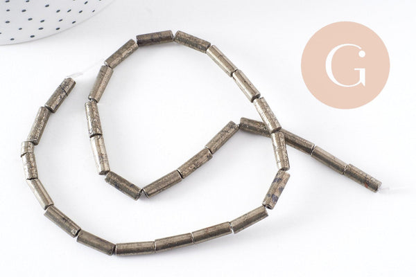 Perles tube pyrite naturelle 13x4mm x1 fil (G4020)