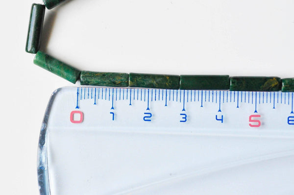 Perles tube rond jade africain naturel vert 13mm, x1 fil de 40cm (G4014)