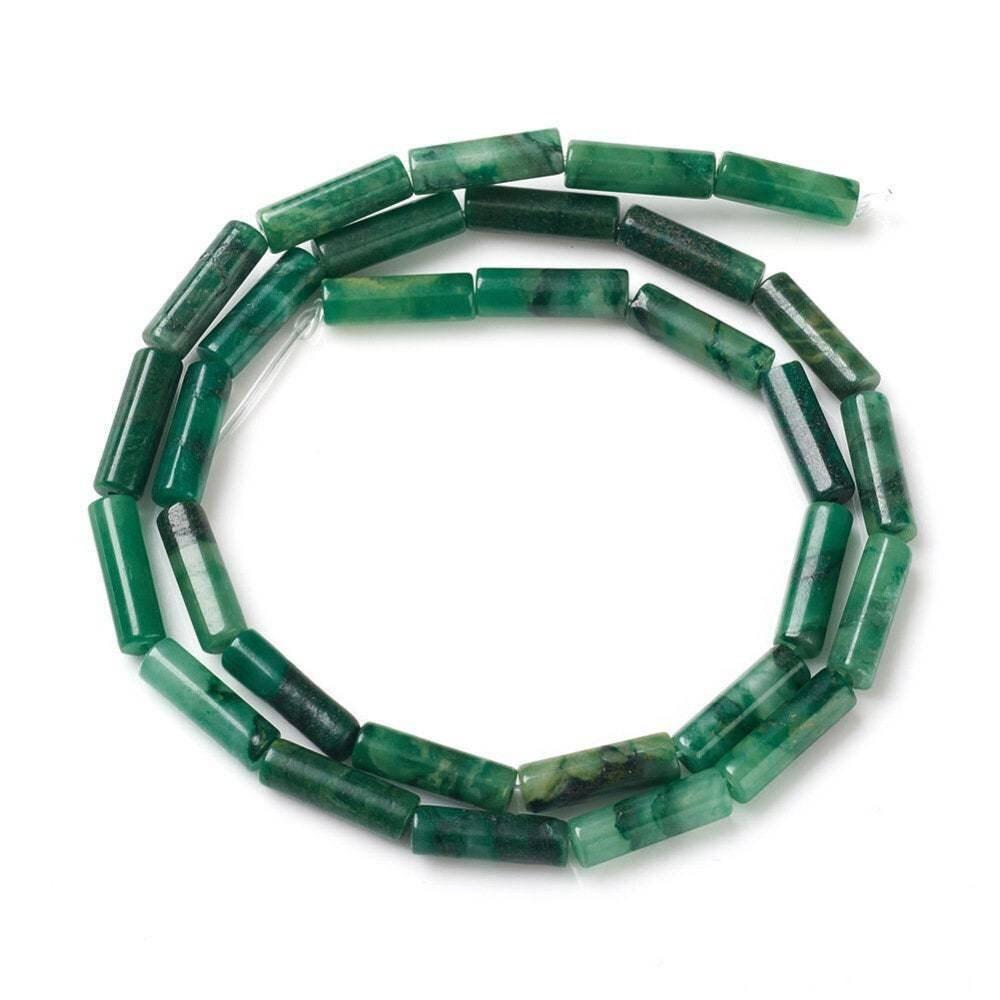 Perles tube rond jade africain naturel vert 13mm, x1 fil de 40cm (G4014)