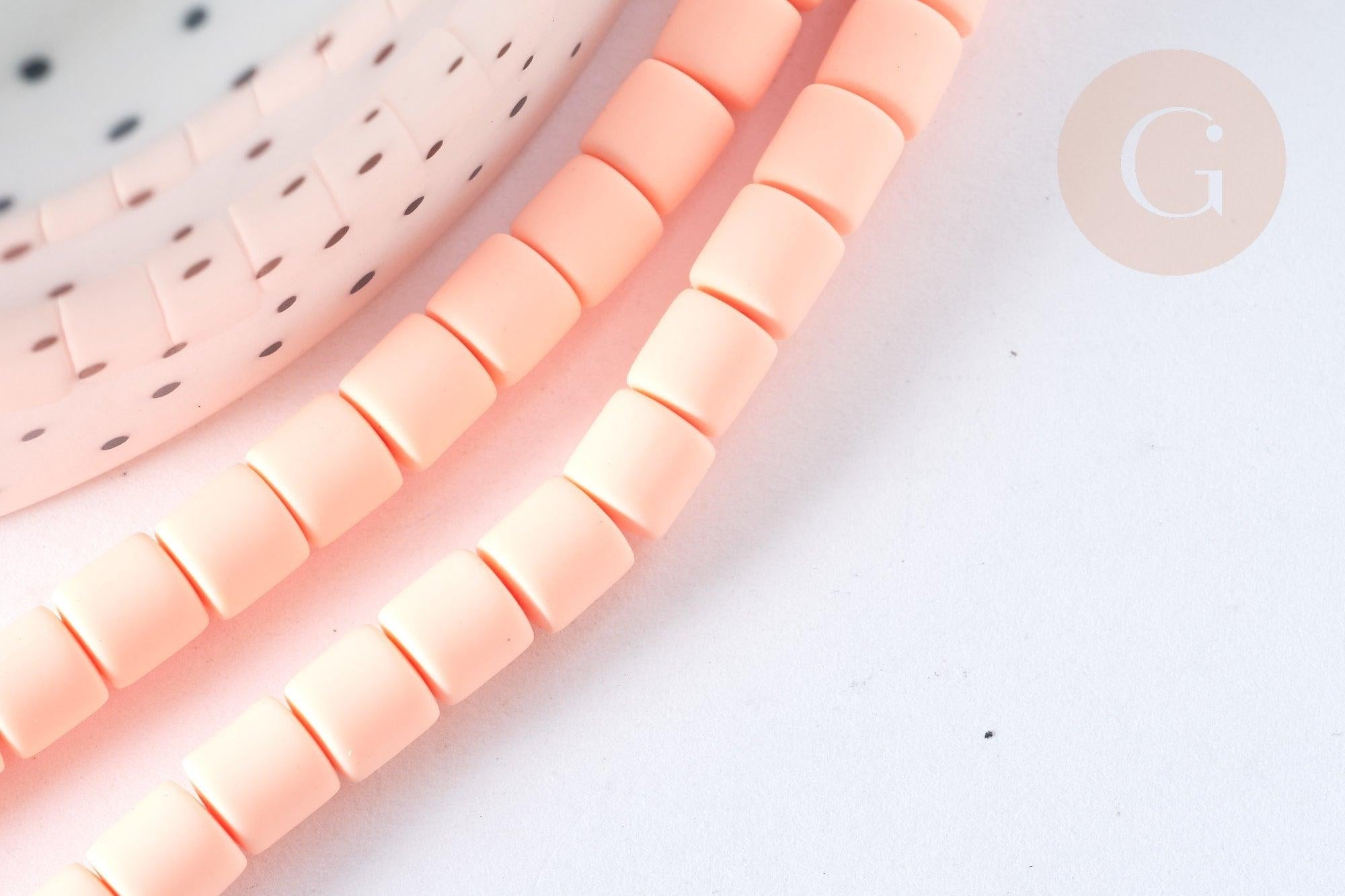 Perles tube rose polymère saumon 6.5mm, x1 fil de 40cm (G7325)
