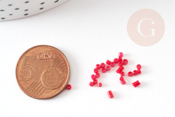 Perles tube rouge rose opaque façon Delica miyuki 1.5-2mm, x1 sachet de 8gr (G9166)