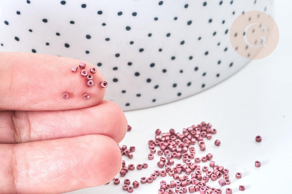 Perles tube verre Rose foncé métallisé mat façon Delica miyuki, x1 Sachet 8g (G7770)