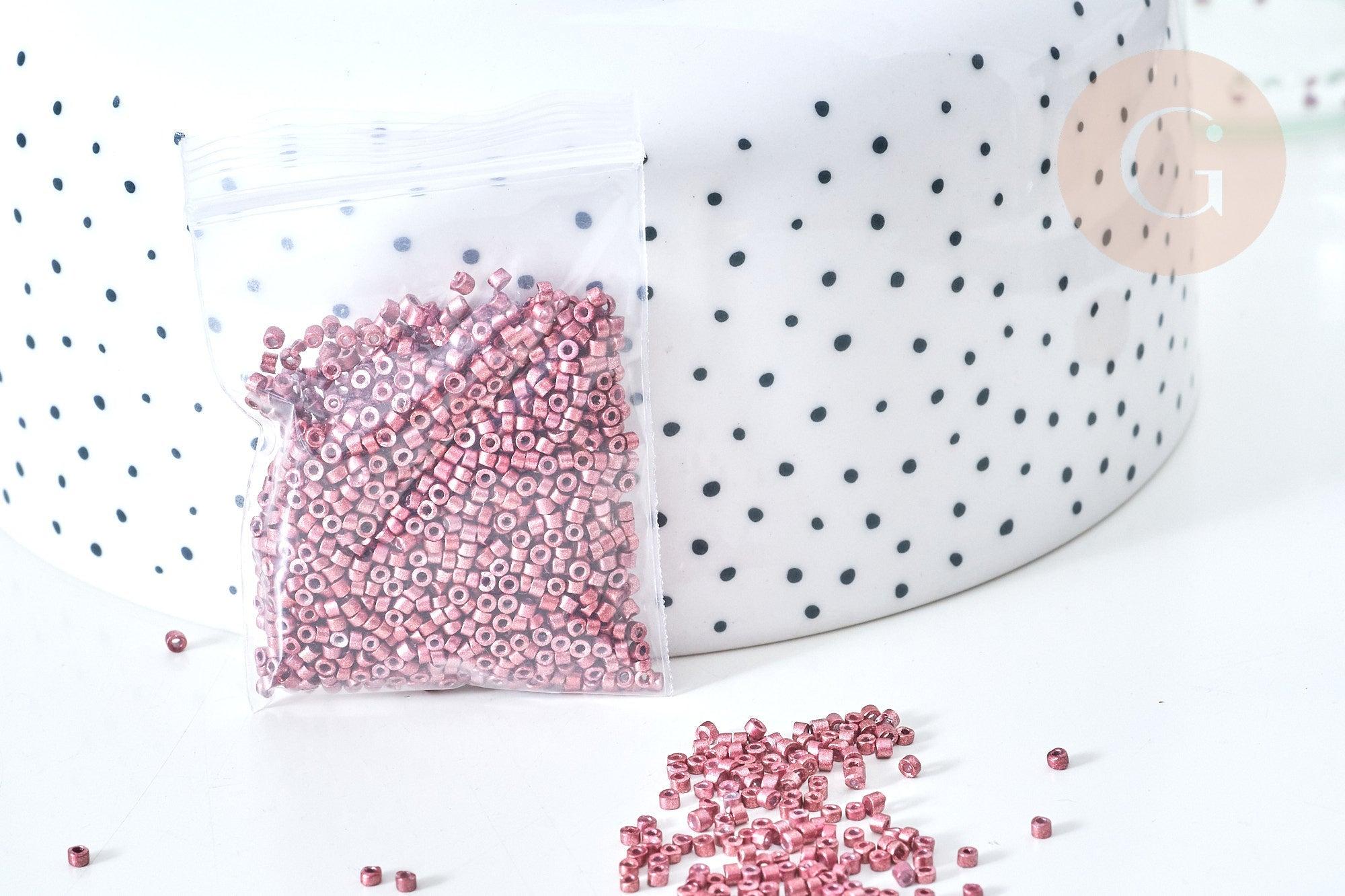 Perles tube verre Rose foncé métallisé mat façon Delica miyuki, x1 Sachet 8g (G7770)