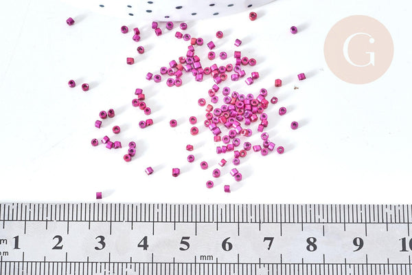Perles tube verre Rose fuchsia métallisé mat façon Delica miyuki, x1 sachet de 8g (G7763)