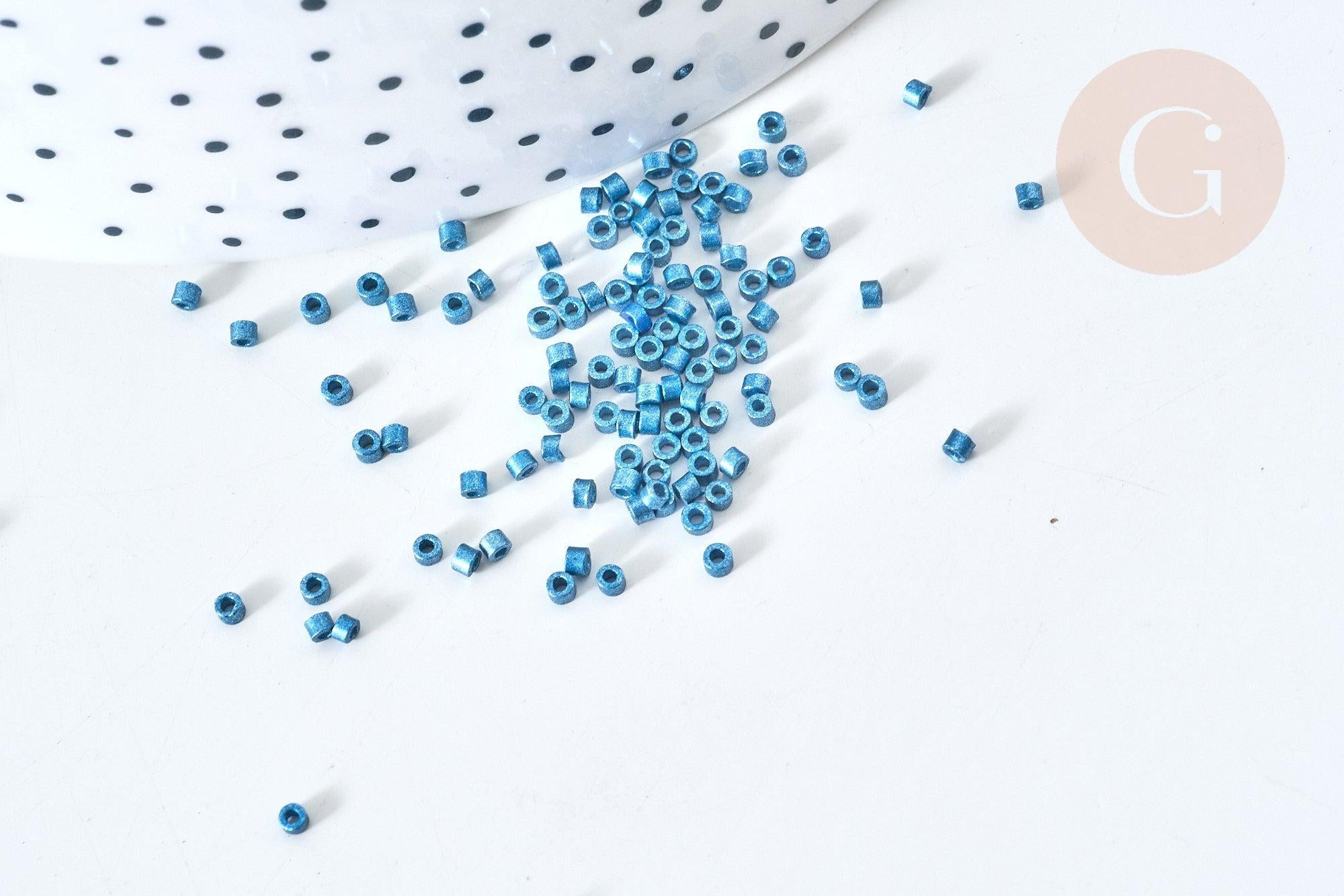 Perles tube verre bleu foncé métallisé mat façon Delica miyuki, x1 Sachet 8g (G7776)