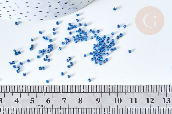 Perles tube verre bleu foncé métallisé mat façon Delica miyuki, x1 sachet de 8g (G7774)