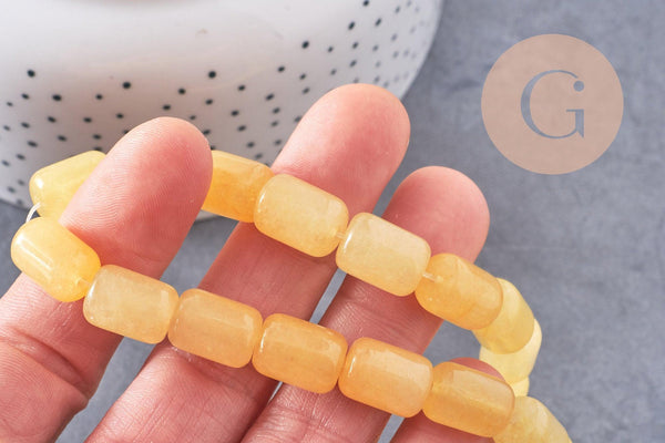 Perles tube verre jaune opaque, perles verres, 13x10mm, fil de 39cm, x1 (G4430)