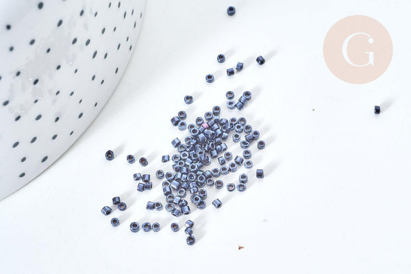 Perles tube verre noir métallisé brillant façon Delica miyuki, Sachet 8g, x1 (G7766)