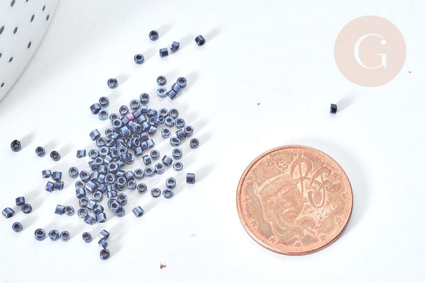 Perles tube verre noir métallisé brillant façon Delica miyuki, Sachet 8g, x1 (G7766)