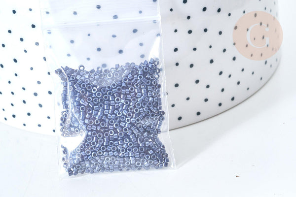 Perles tube verre noir métallisé brillant façon Delica miyuki, Sachet 8g, x1 (G7766)