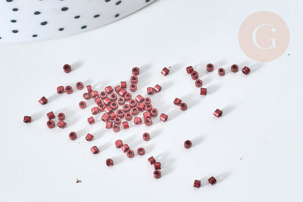 Perles tube verre rouge bordeau métallisé mat façon Delica miyuki, x1 sachet de 8g (G7779)