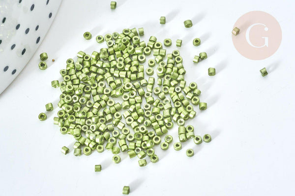 Perles tube verre vert métallisé mat façon Delica miyuki, x1 Sachet 8g (G7773)