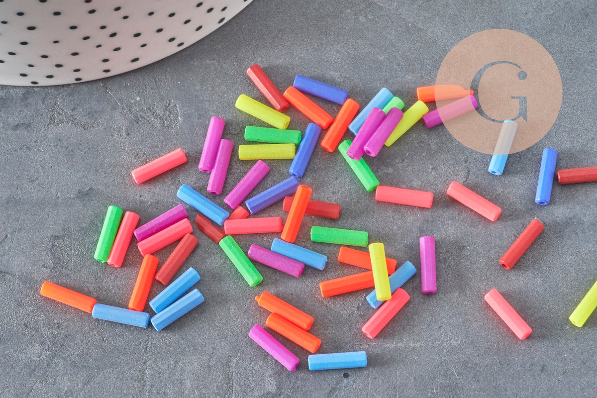 Cuentas de tubo fluorescente de plástico, joyería para niños, cuentas de joyería, cuentas de plástico multicolor, x100 G6636