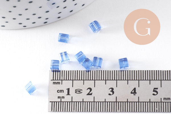 Perles verre carrées bleu clair 5mm, perles carrées création bijoux, x50 (G2456)