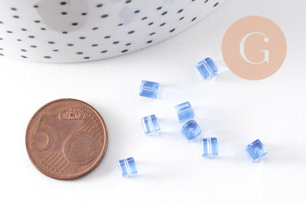 Perles verre carrées bleu clair 5mm, perles carrées création bijoux, x50 (G2456)