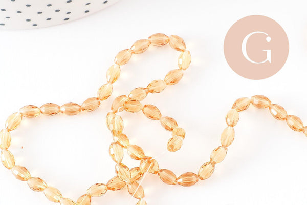 Perles verre ovale Jaune topaze facetté 6mm, x1 fil de 39cm (G1496)