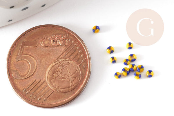 Petite Perle rocaille rayé jaune bleu,perle rocaille multicolore,perle multicolore,perle africaine,1.5x2mm, x 10gr (G2929)