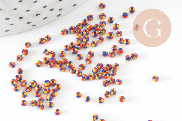 Petite Perle rocaille rayé multicolore 1.5x2mm x 10gr (G9491)