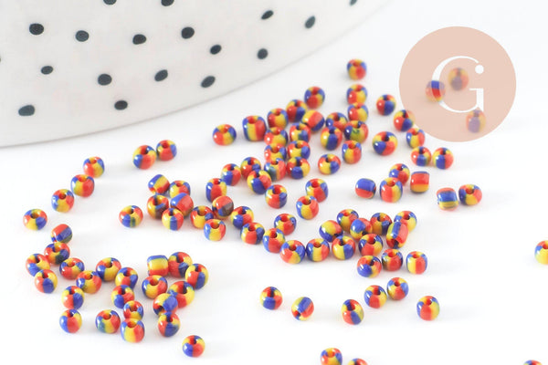 Petite Perle rocaille rayé multicolore 1.5x2mm x 10gr (G9491)