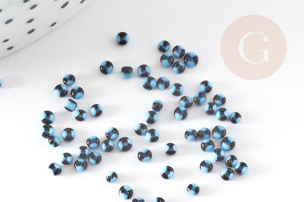 Petite Perle rocaille rayé noir bleu 1.5x2mm, perle rocaille multicolore, perle multicolore,perle africaine, x10gr (G3073)