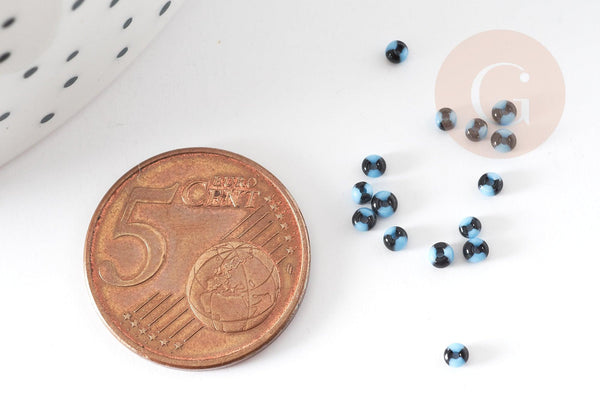 Petite Perle rocaille rayé noir bleu 1.5x2mm, perle rocaille multicolore, perle multicolore,perle africaine, x10gr (G3073)
