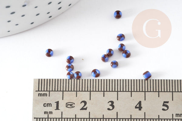 Petite Perle rocaille rayé noir bleu 2.5x3mm, x 10gr (G3675)