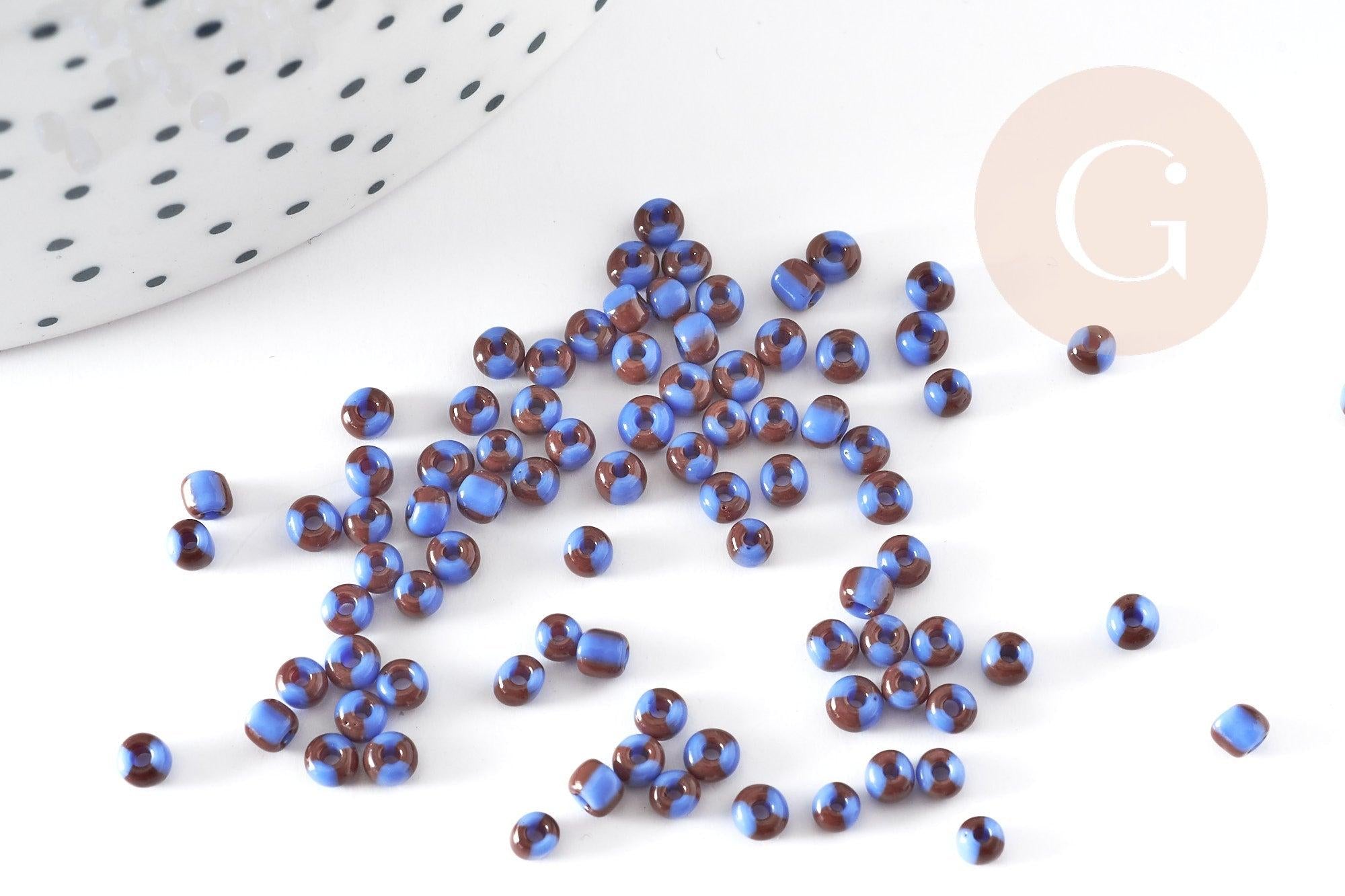 Petite Perle rocaille rayé noir bleu 2.5x3mm, x 10gr (G3675)
