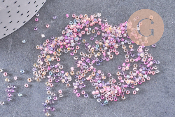 Petite Perles rocaille intérieur multicolore pastel 2-2.5mm, x10gr (G10398)