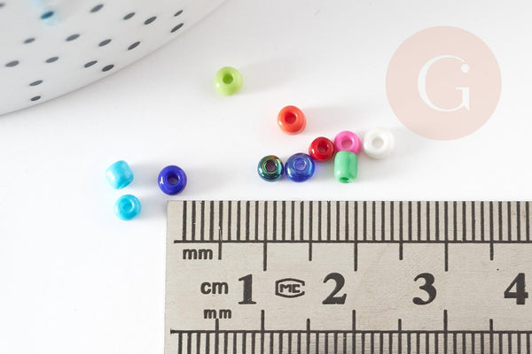 Petite Perles rocaille multicolore, perles métallisées multicolores,2.5mm x 3mm, x 5gr (G0774)