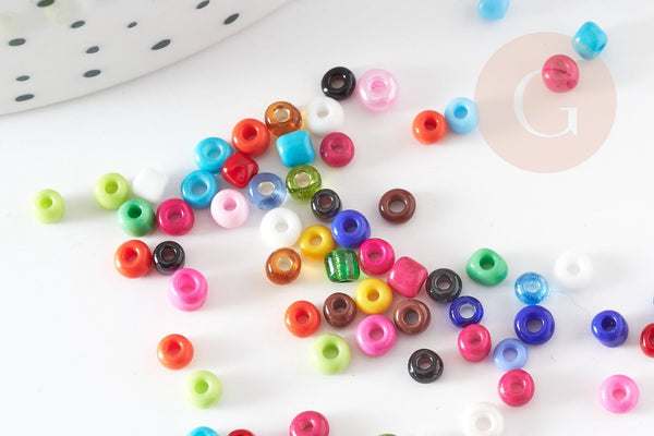 Petite Perles rocaille multicolore, perles métallisées multicolores,2.5mm x 3mm, x 5gr (G0774)