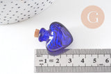 Petite bouteille en verre cœur bleu bouchon Liège 32.5mm, x1 (G1694)