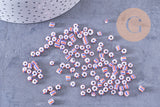 Petite perle rocaille verre rayé bleu blanc rouge 3x4.5mm, x10 Gr (G10709)