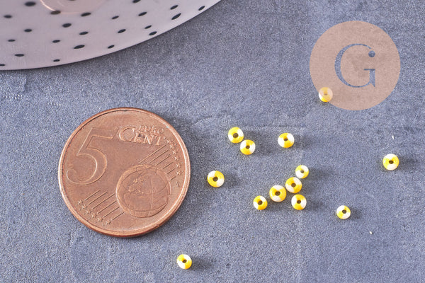 Petite perle rocaille verre rayé jaune blanc 1.5x2mm, x10 Gr (G10684)