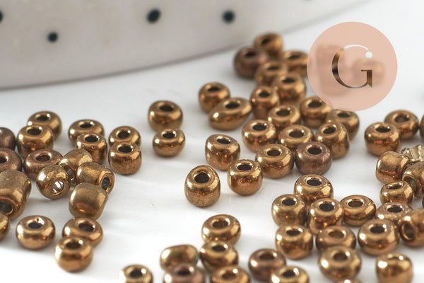 Petite perles de rocaille bronze,perle verre,perles rocaille, perlage,2.5mm, x10Gr (G0825)