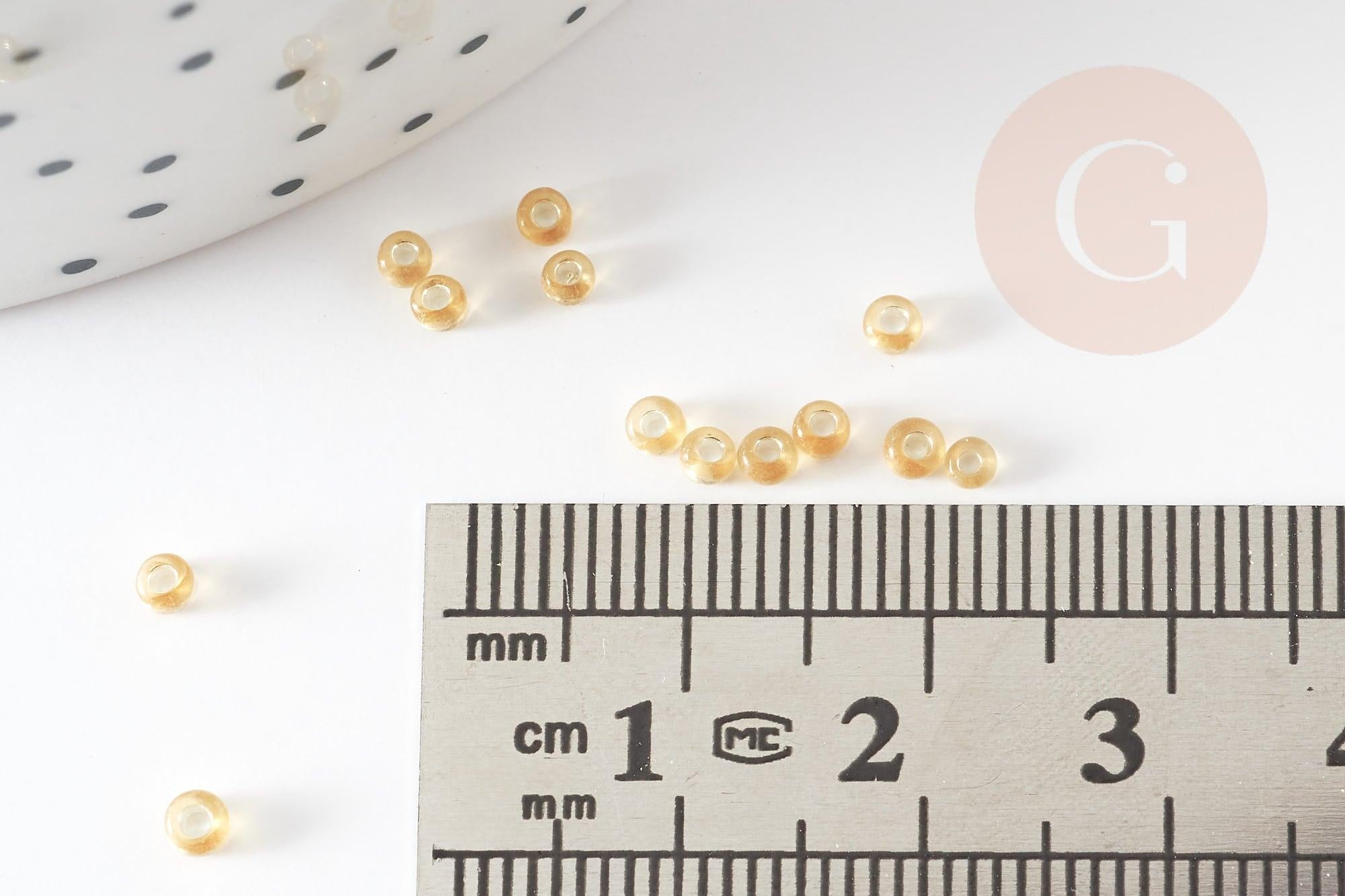 Petite perles de rocaille dorée,perles rocaille,perle verre, rocaille dorée,perlage, doré transparent, perlage,2.5mm, x 10gr (G1022)