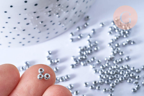 Petites perles rocaille argent brillant 3mm, x10gr (G6724)