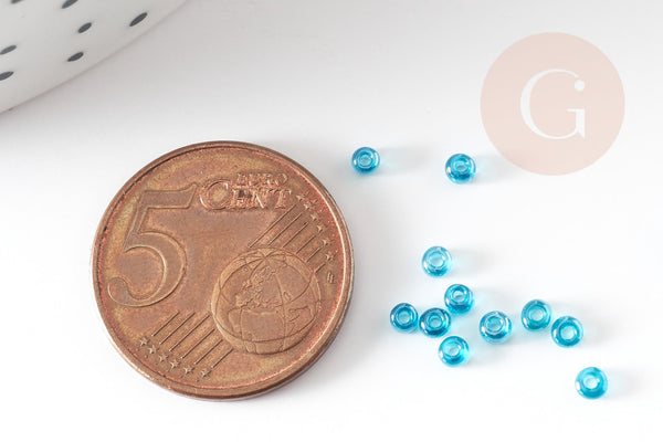 Petites perles rocaille turquoise transparent 2mm, fournitures bijoux, perle métallisée, création bijoux, x 10gr (G6714)