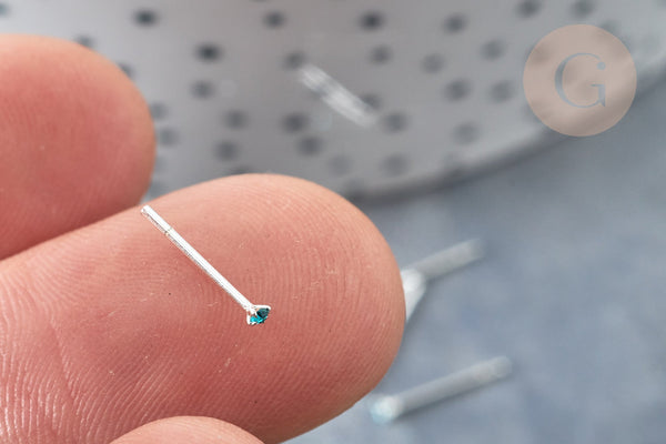 Piercing clou argent 925 massif strass couleur turquoise 1.5mm, x1 (G7599)