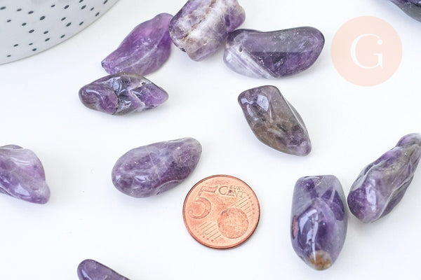 Pierre améthyste naturelle roulée 12-28mm, pierre naturelle, litotherapie, x1 (G5751)