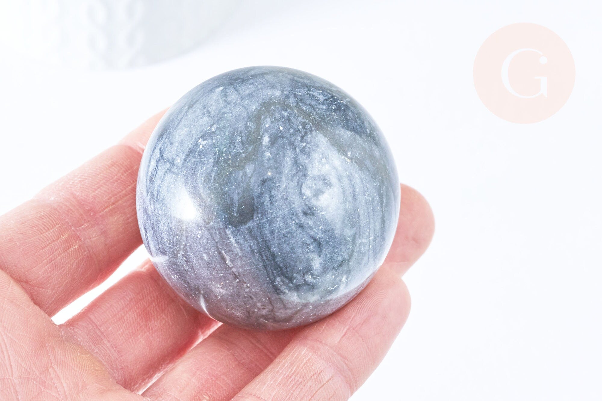 Pierre boule calcite bleue naturelle 47-50mm, pierre lithotthérapie décoration de la maison, x1 (G5769)