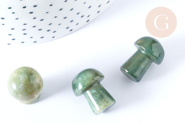 Pierre de massage champignon agate mousse naturelle lithothérapie 20-21mm, pierre lithothérapie, x1, G7551