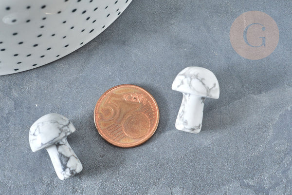 Pierre de massage champignon howlite naturel lithothérapie 21mm, howlite, lithothérapie, x1, G7510