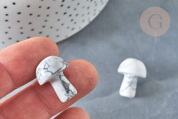Pierre de massage champignon howlite naturel lithothérapie 21mm, howlite, lithothérapie, x1, G7510