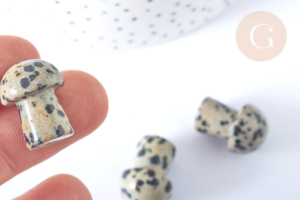 Pierre de massage champignon jaspe dalmatien naturel lithothérapie 20-21mm, pierre lithothérapie, x1 G7912
