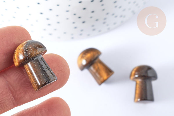 Pierre de massage champignon oeil de tigre naturel lithothérapie 20-21mm, pierre lithothérapie, x1, G7552