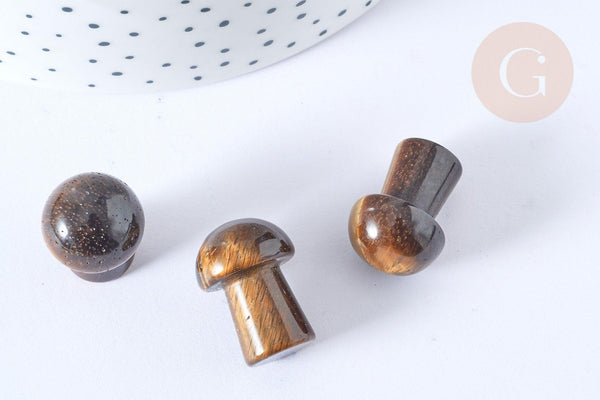 Pierre de massage champignon oeil de tigre naturel lithothérapie 20-21mm, pierre lithothérapie, x1, G7552